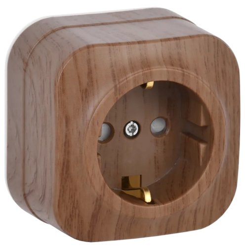 Розетка с заземлением накладная IEK Glory РСш20-3-ХД 1-м. шторки дуб картинка